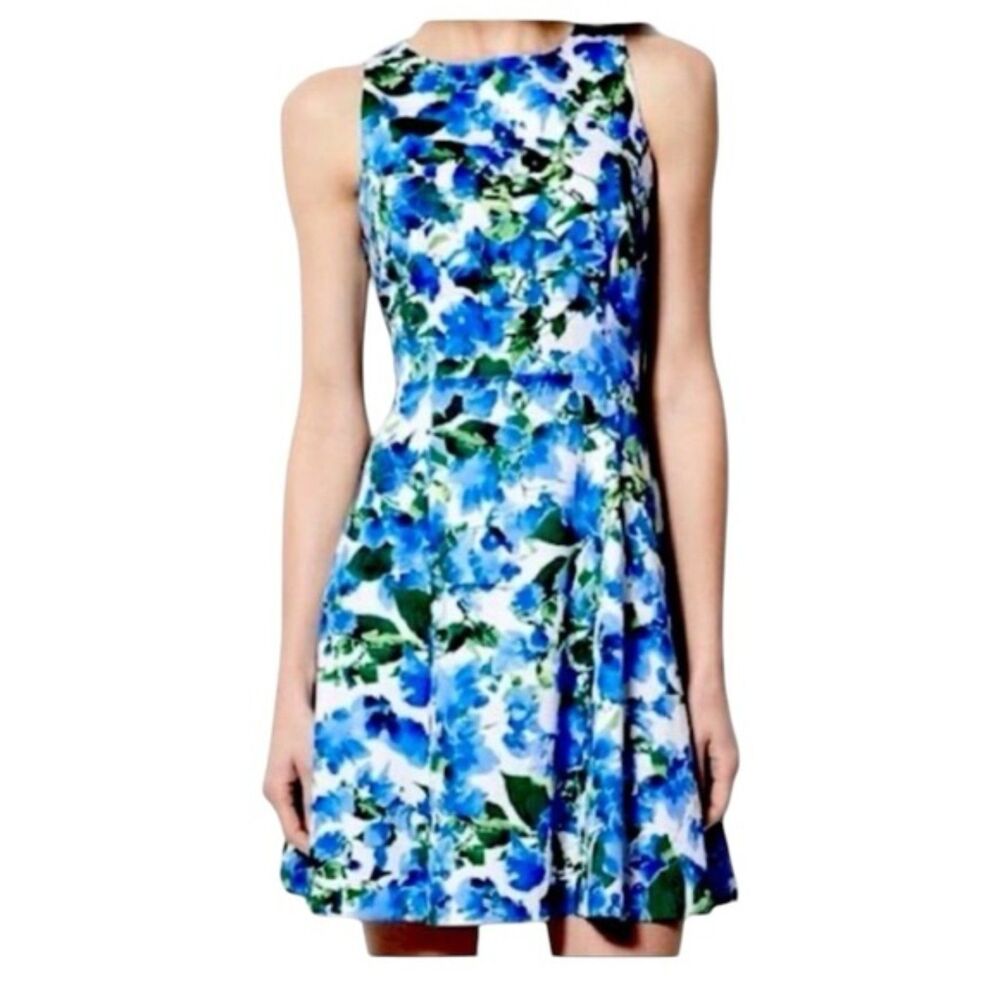 Milly Blue Floral Fit and Flare Sleeveless Mini Dress Size 4